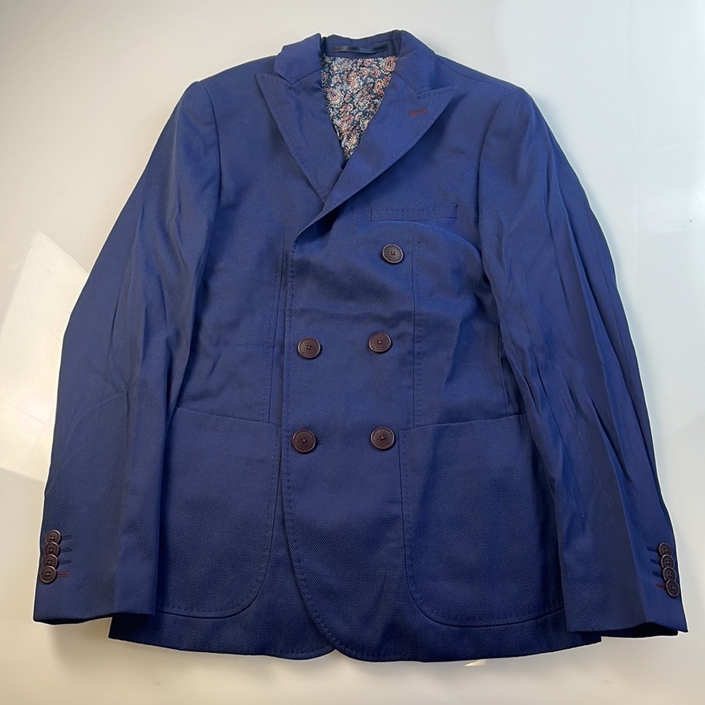 Men's Double-Breasted Blue Sport Coat Blazer